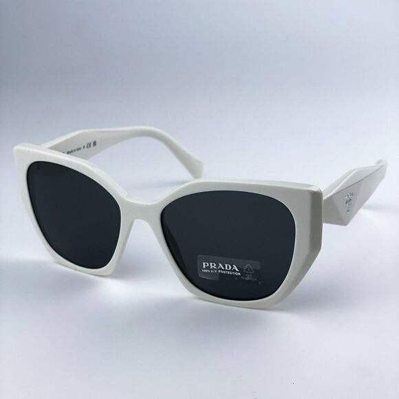 NEW Prada PR19ZS 1425S0 Talc White Dark Grey Rectangle Women Sunglasses - Picture 5 of 12